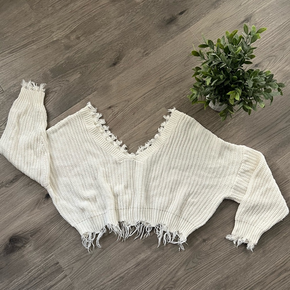 Fringed Cream Sweater
